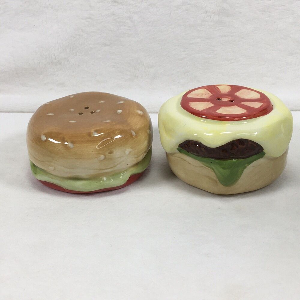 Pier 1 Imports Salt Pepper Shaker Set Thrill of the Grill Cheeseburger Stackable